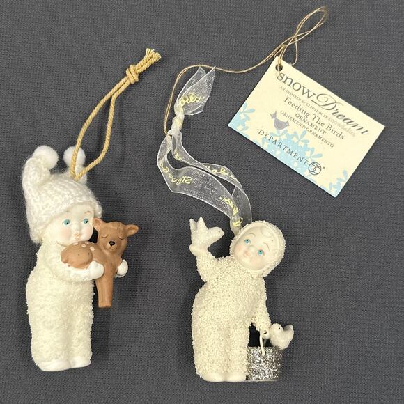 Dept 56 Snowbabies SnowDream Feeding the Birds & Reindeer Ornament Lot 2016 - Picture 1 of 15